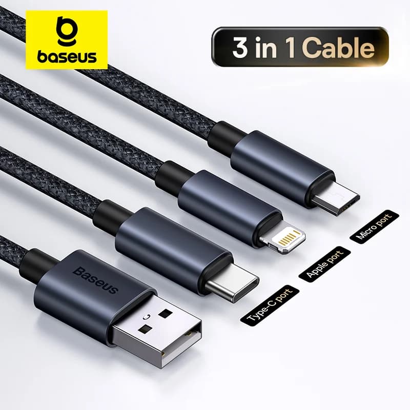 3-in-1 USB-latauskaapeli Type-C- ja Micro USB-liittimillä