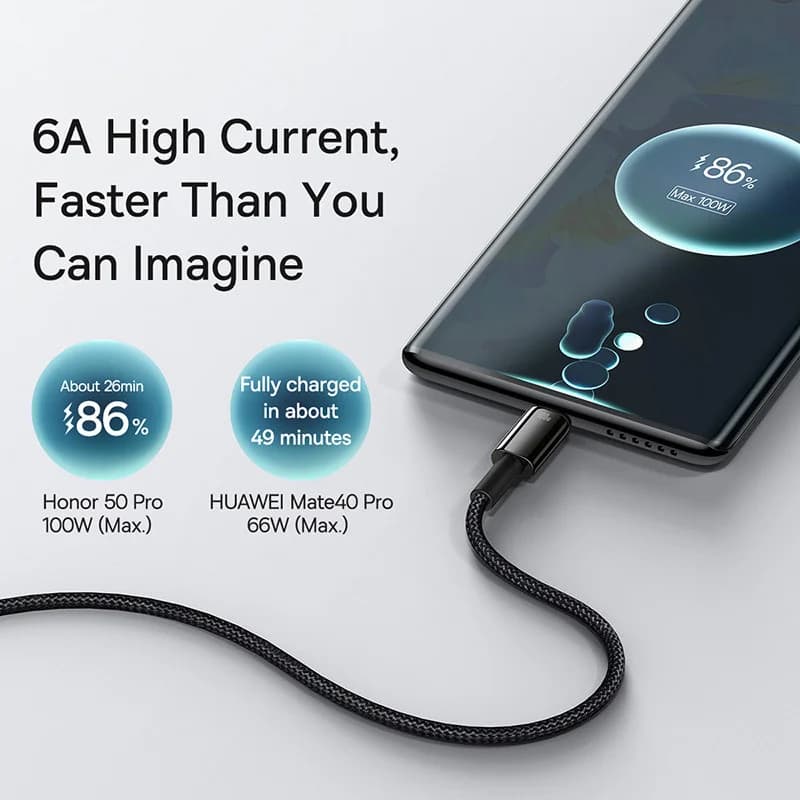 USB-C-pikalataus- ja datakaapeli, tukee 100W
